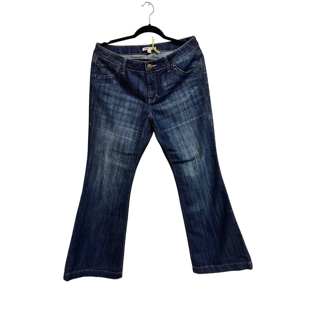 Cabi Womens Dark Wash Denim Jeans Style #881R Size 10 Flared Leg Mid-Rise Classi